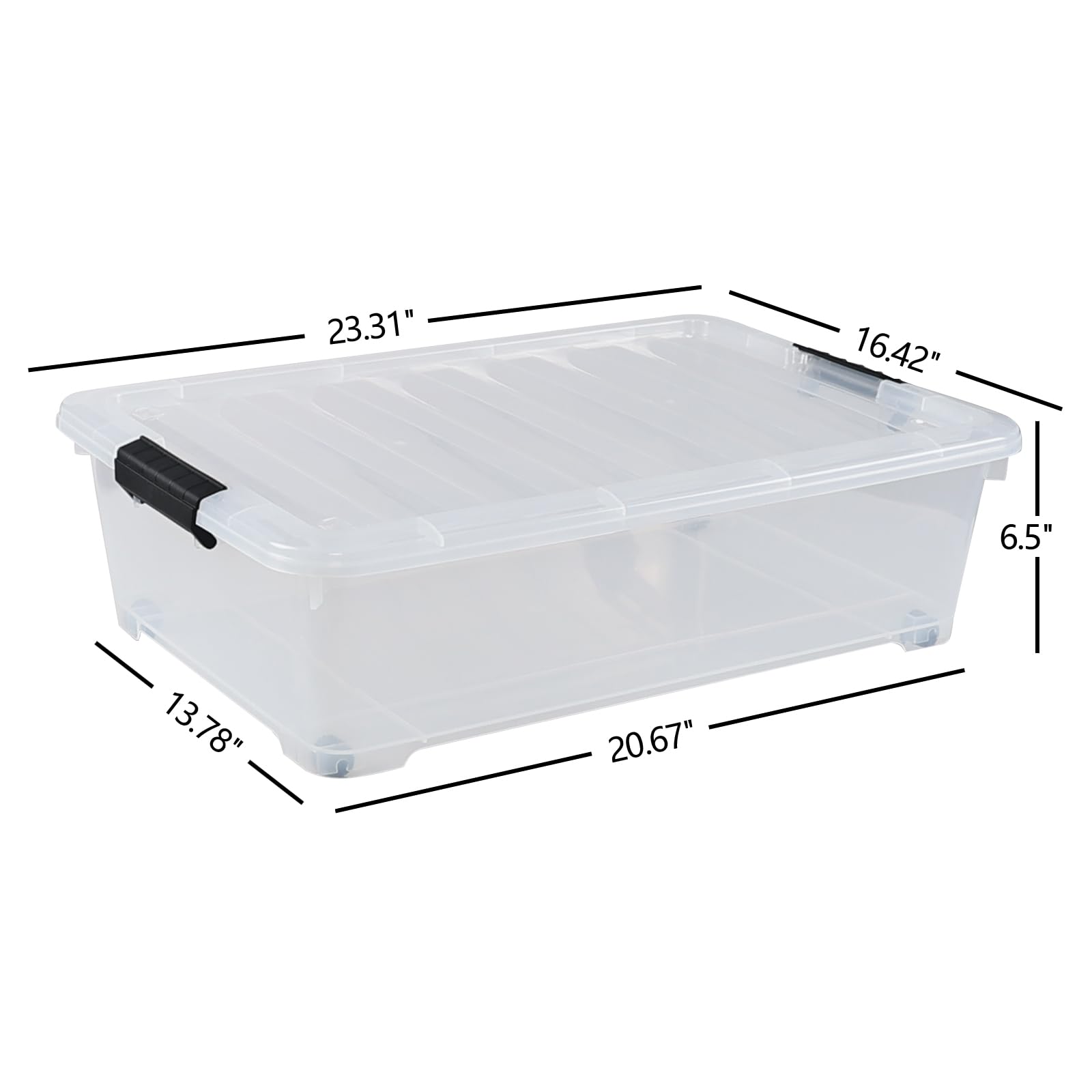 4 Pack 25 Quart Clear Under Bed Plastic Storage Bins with Wheels (4 Count)