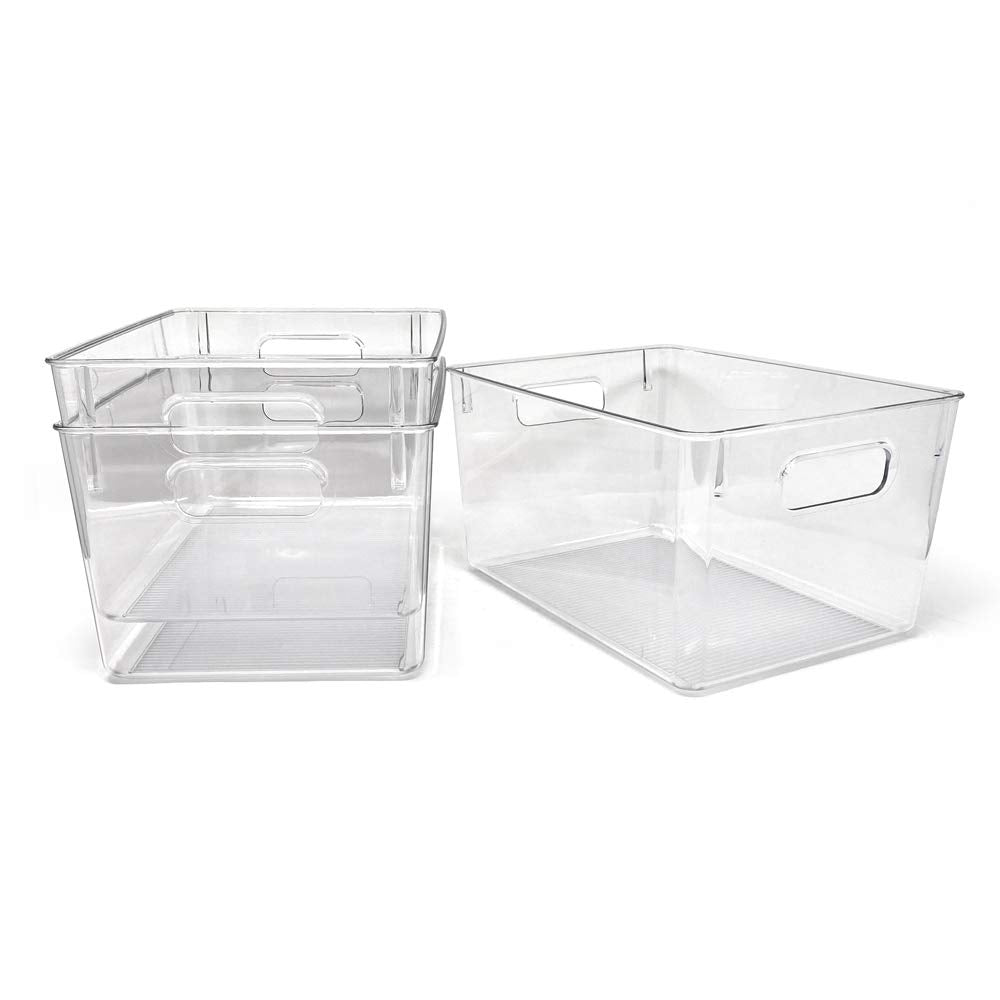3 Pack Large Clear Storage Bins with Handles (3 Count)