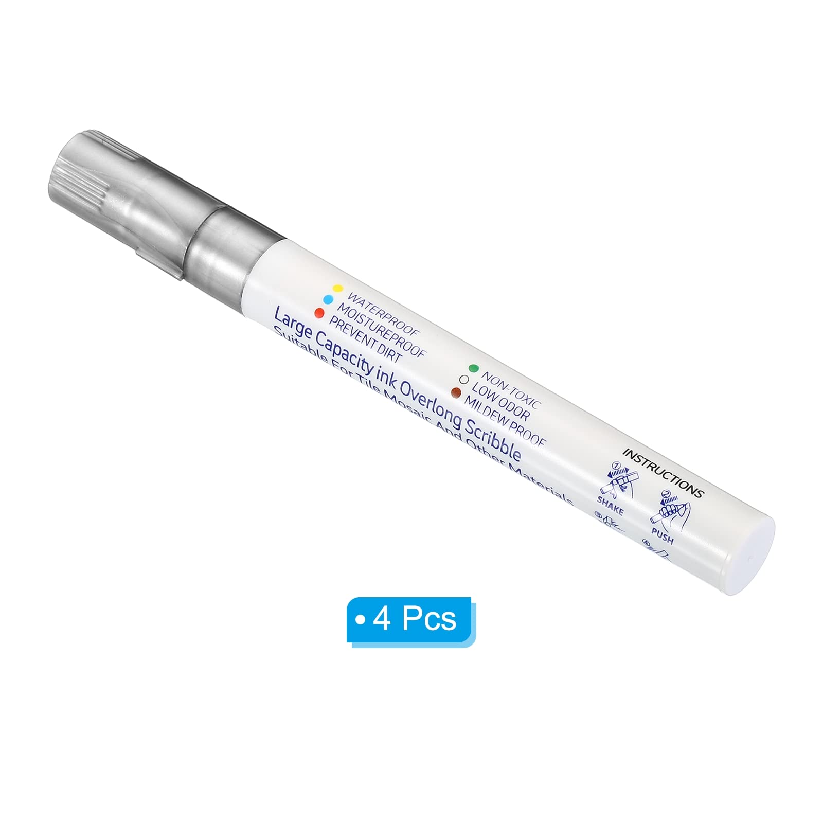 Grout Pen 4 Pack Silver Tile Marker Waterproof Grout Sealer Pen Tile Repair Pens Paint Pens for Wall Floor Bathroom Kitchen Refresh (4 Count)