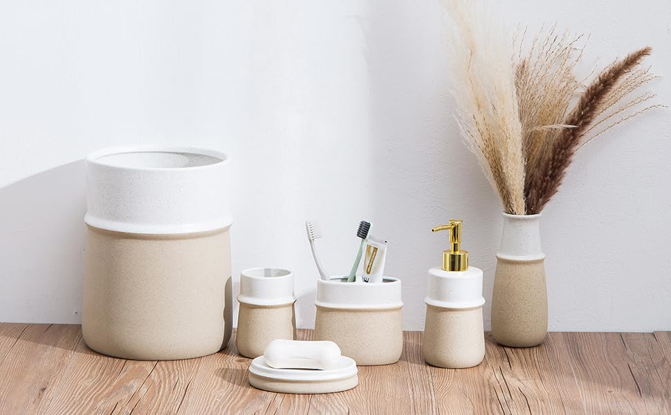 Beige Ceramic Soap Dispenser for Kitchen