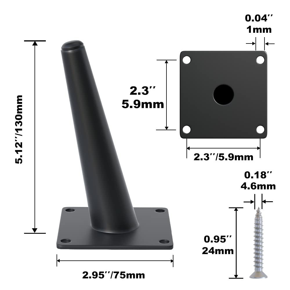 4PCS 5 Inch Matte Black Tapered Angled Legs for Furniture