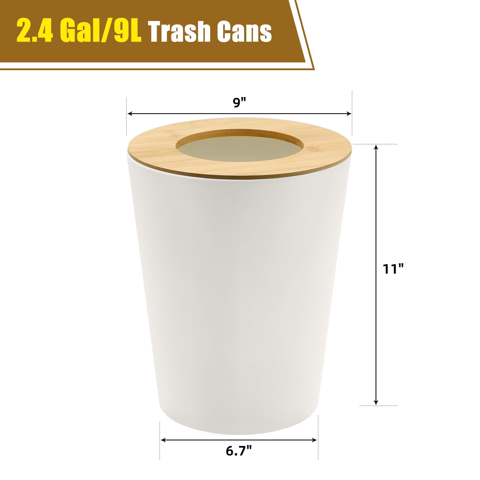 White Trash Can for Bedroom with Bamboo Lid (2 Count)