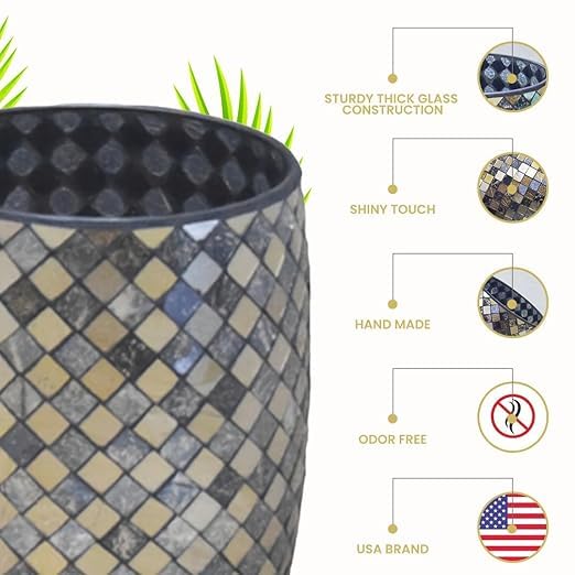 Black and Gold Bathroom Trash Can Mosaic Glass 5L