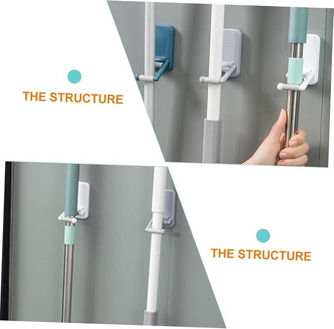 3pcs Slip Broom Hanger Adhesive Wall Mount Mop Holder for Microfiber Mop No Drilling Broom Rack Space Saver for Home