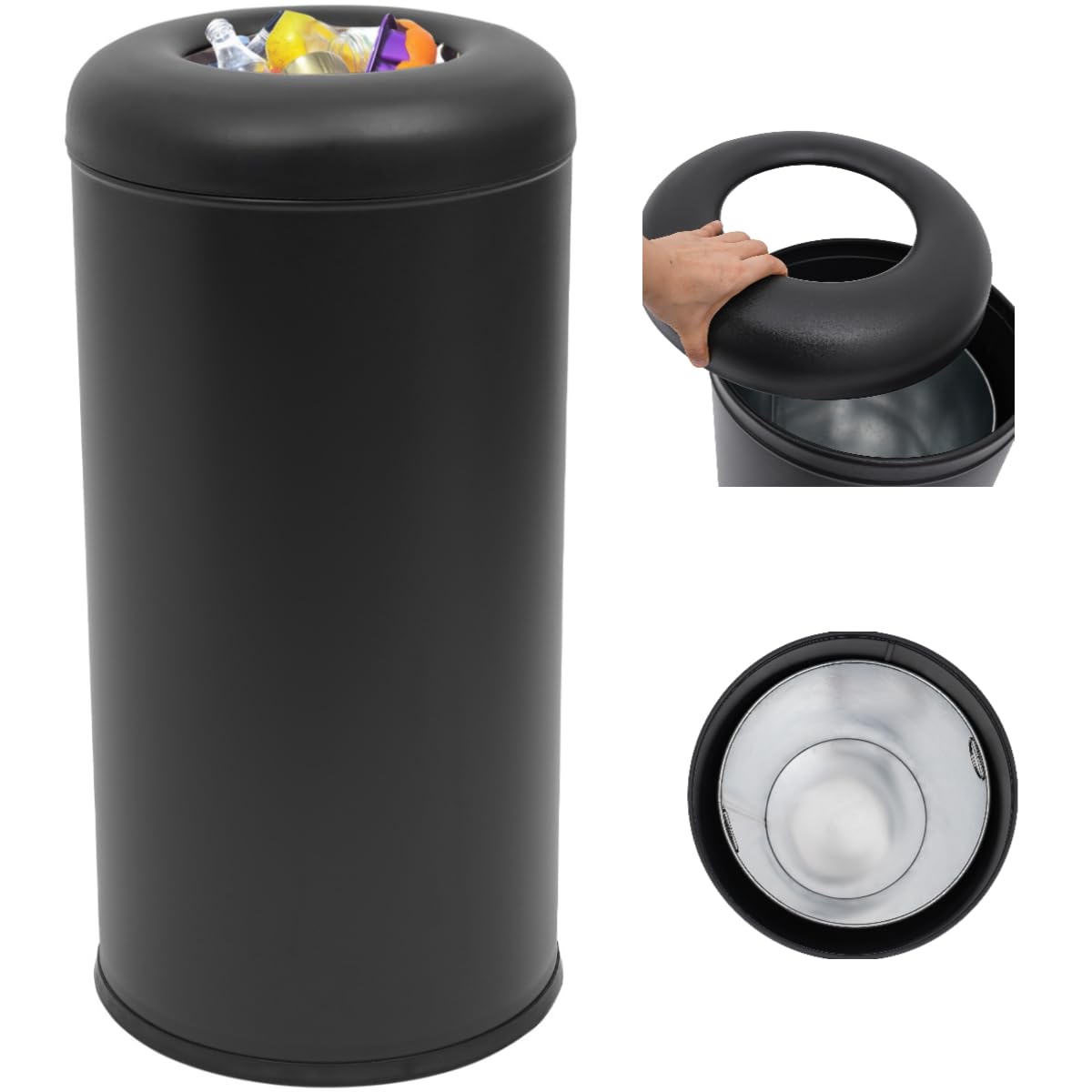 58.6 Liter 15.48 Gallon Commercial Open Top Trash Can White Stainless Steel Trash Can Outdoor Indoor Garbage Enclosure with Lid Inside Barrel