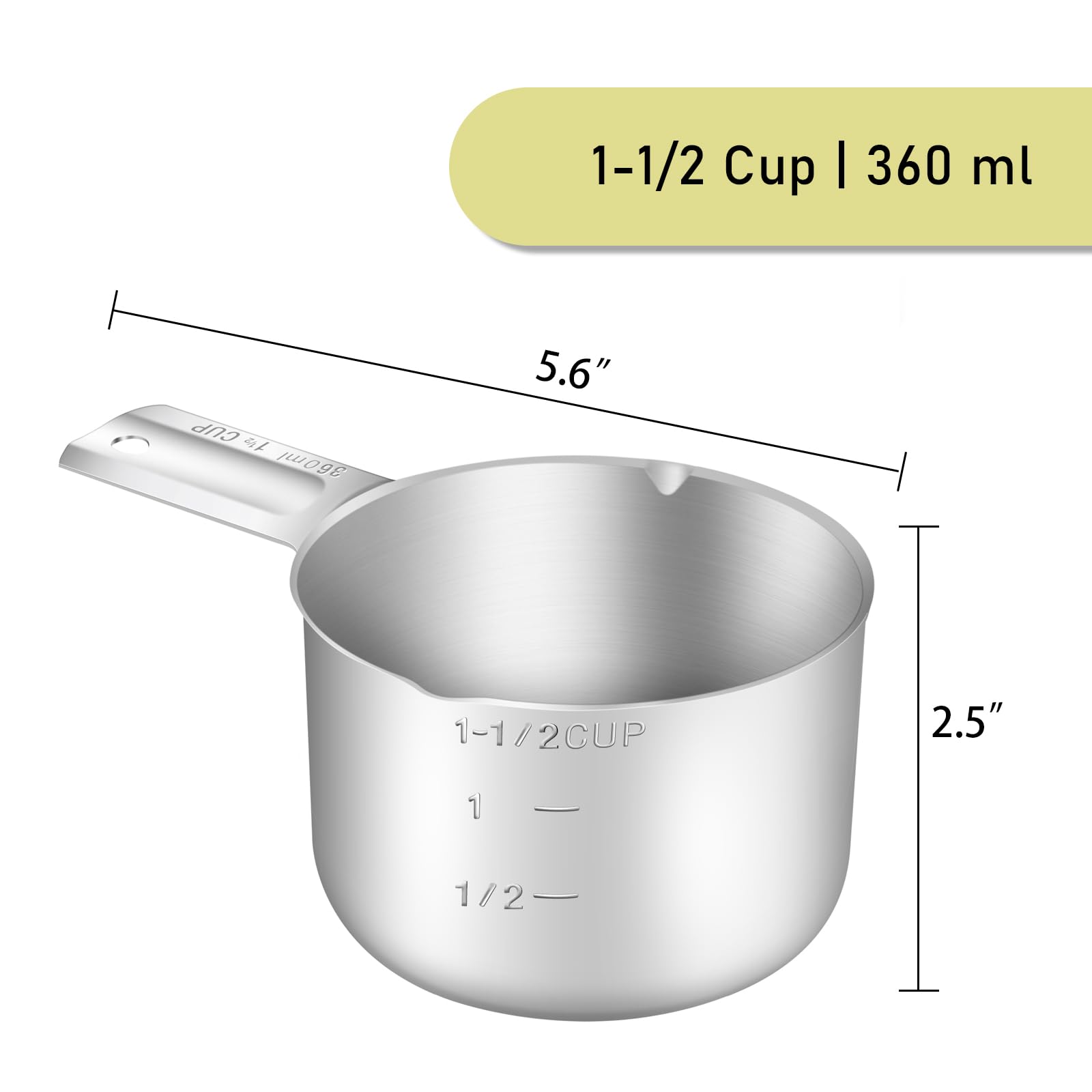 2PCS 1-1/2CUP(360ml) Measuring Cup, 18/8 Stainless Steel Measure Scoop (2 Count)
