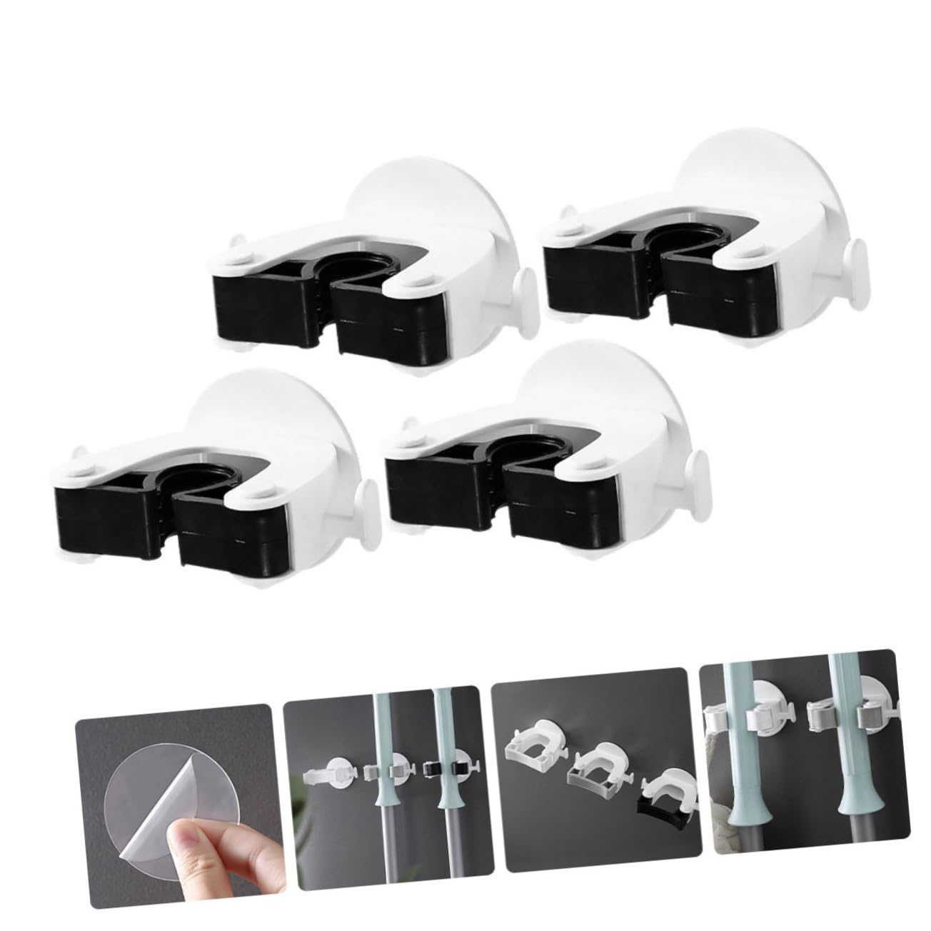 4Pcs Traceless Mop Holders Creative Wall Mount Mop Clips for Home Office and Bathroom Organization Stylish Design for Mop and Broom Storage Easy to Use and Install