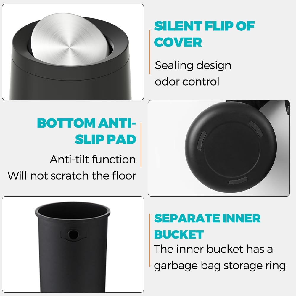 2.1 gallon 8L Black Trash Can