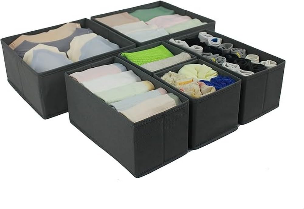 Collapsible Cloth Drawer Organizer Boxes for Socks (6 Count)