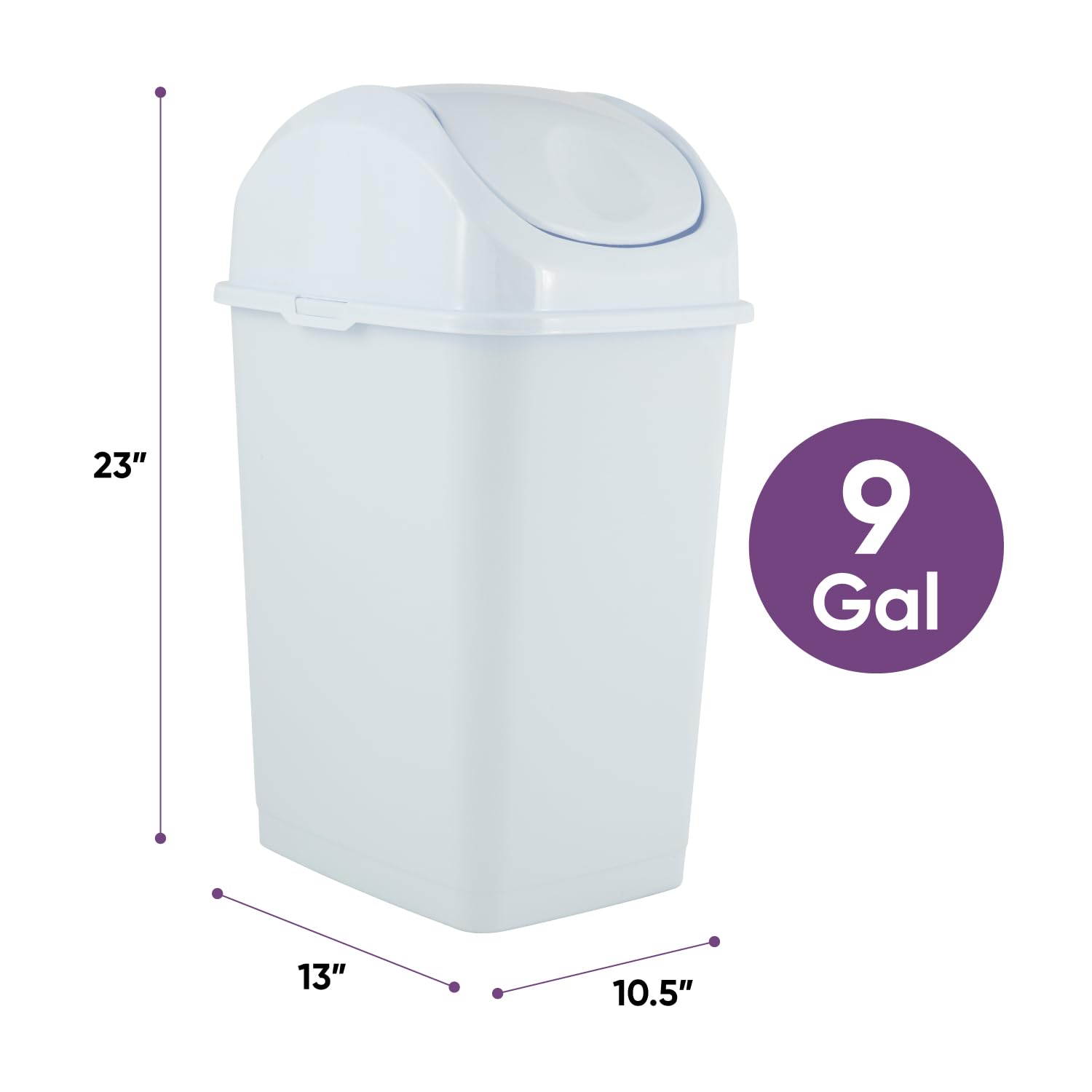 Kitchen Trash Can with Swing Top Lid 9 Gallon Slim Waste Bin 37 Qt Sturdy Plastic Garbage Can Medium Recycling Bin for Office (2 Count)