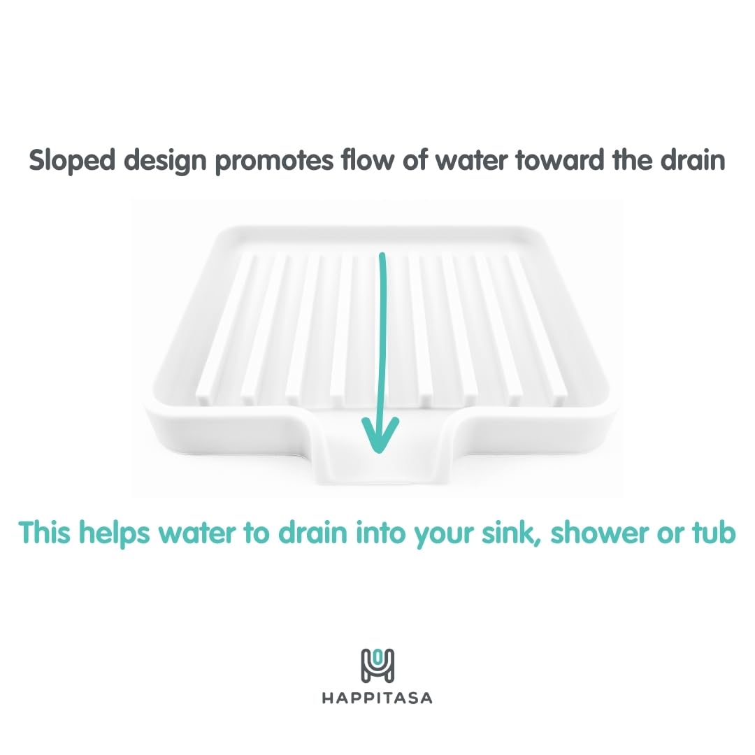 Silicone Soap Dish Tray and Sponge Holder with Drain Chute (2 Count)