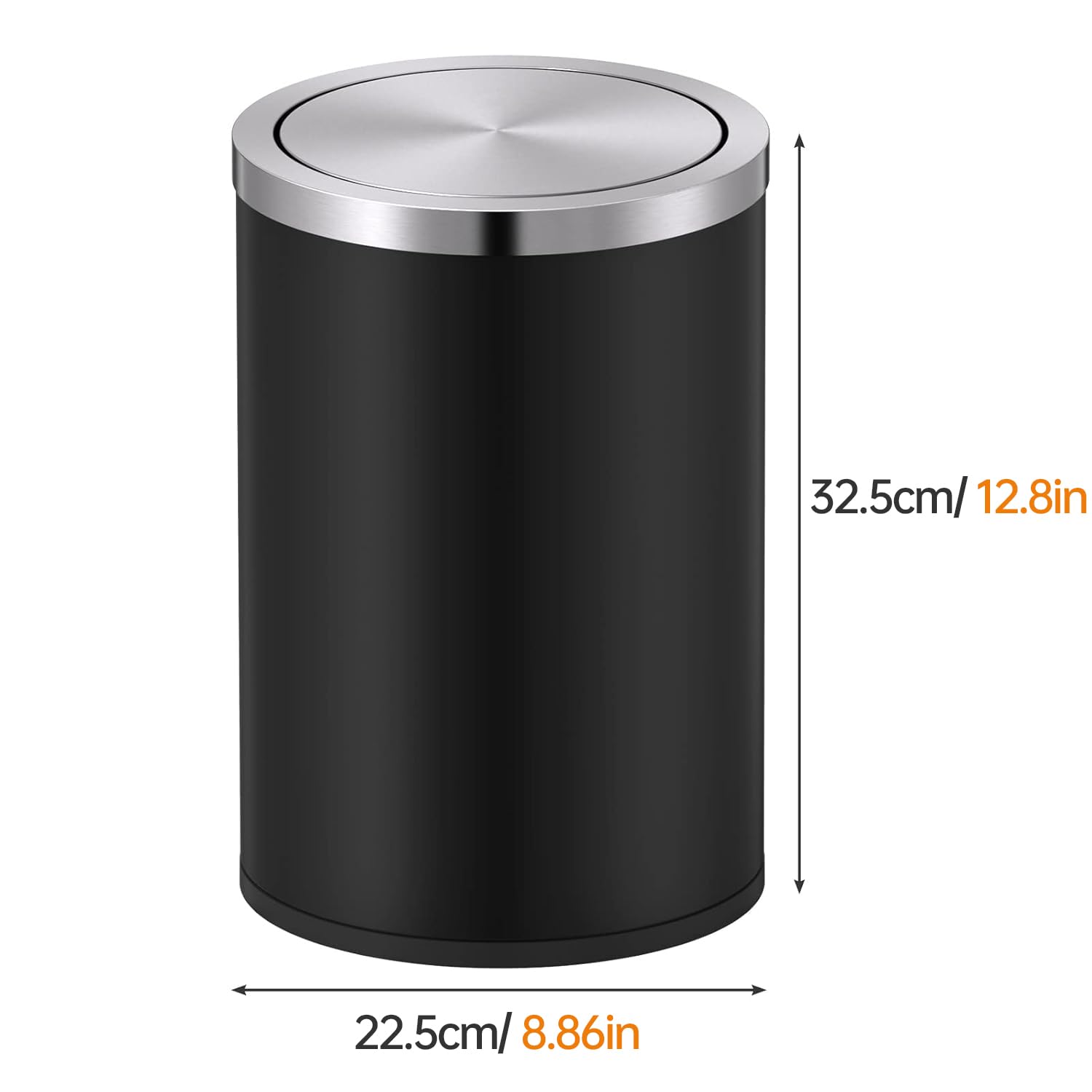 4 Gallons Matte Black Swing Lid Stainless Steel Trash Can