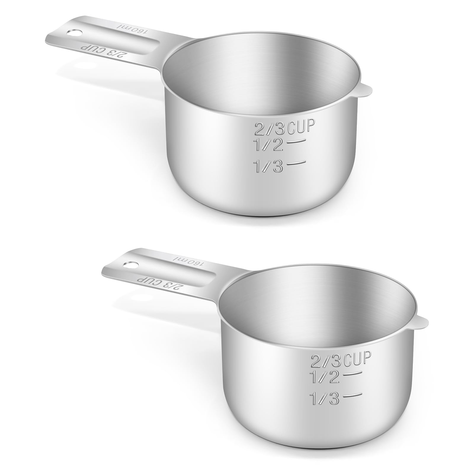 2PCS 2/3CUP(160ml, 5.3oz) Measuring Cup, 18/8 Stainless Steel Measure Scoop