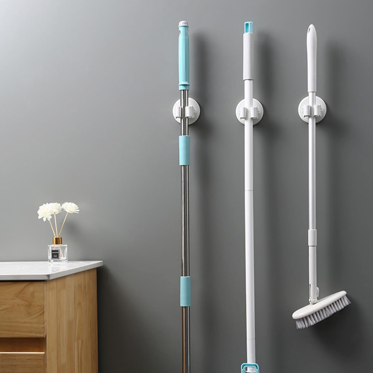 3pcs White Mop and Broom Holder Wall