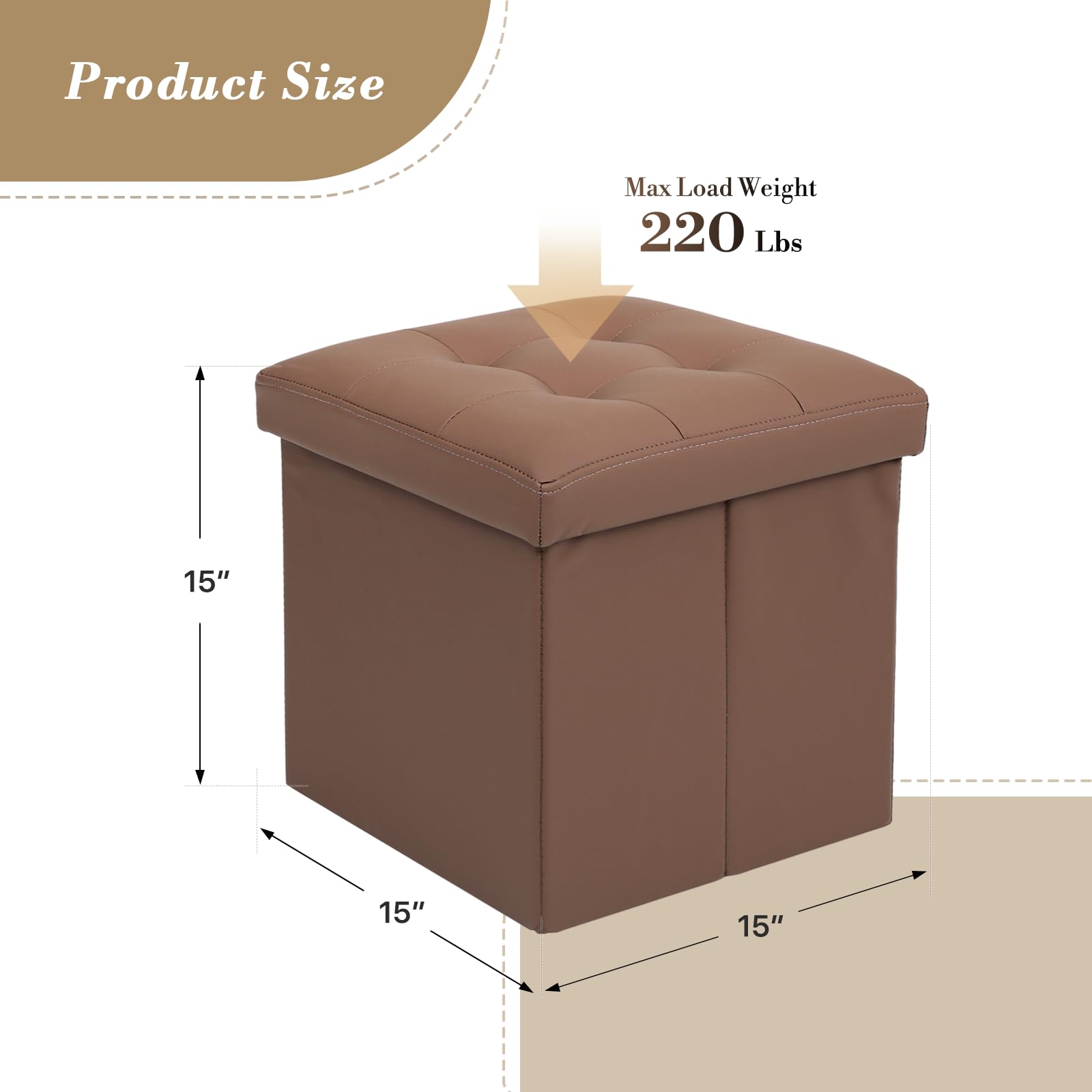 15" Storage Ottoman Bench Folding Bench with 40L Hidden Storage