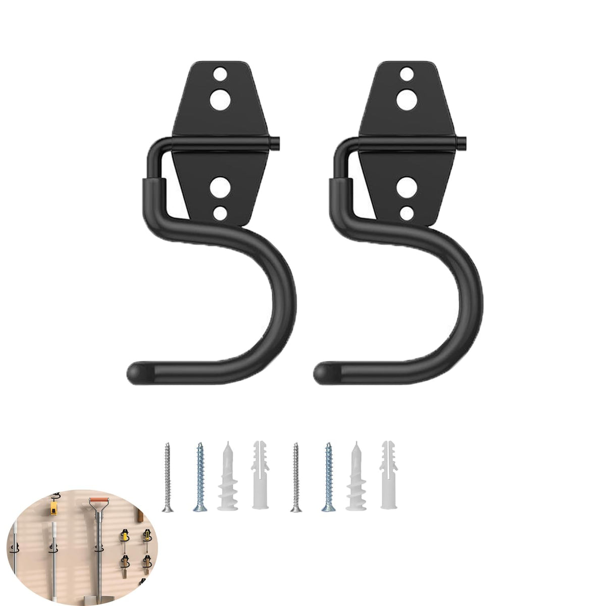 2 Pack Broom Holder Wall Mount Heavy Duty Mop Hanger with Screws Anchors Stand (2 Count)