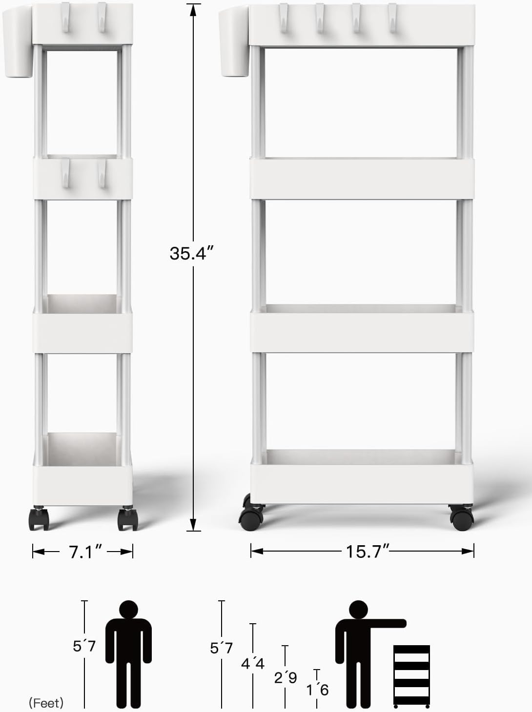 4 Tier Slim Storage Cart with Wheels