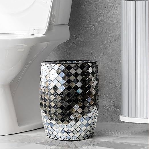 Black and Gold Bathroom Trash Can Mosaic Glass 5L
