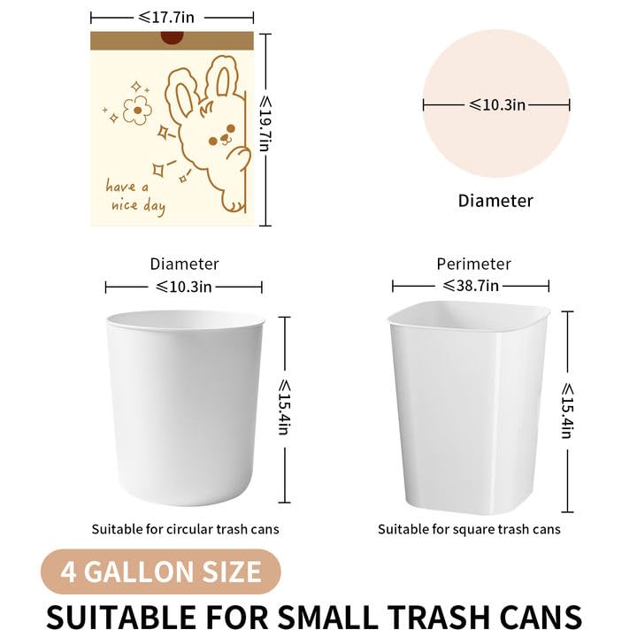 4 Gallon Trash Bags with Cute Rabbit Printed & Drawstring (180 Count)