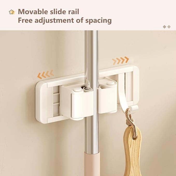 3PCS Mop and Broom Gripper with Hook Wall Mounted Self Adhesive or Drilling Mop Storage Rack for Closet Laundry Bathroom Cleaning Tool Organizer