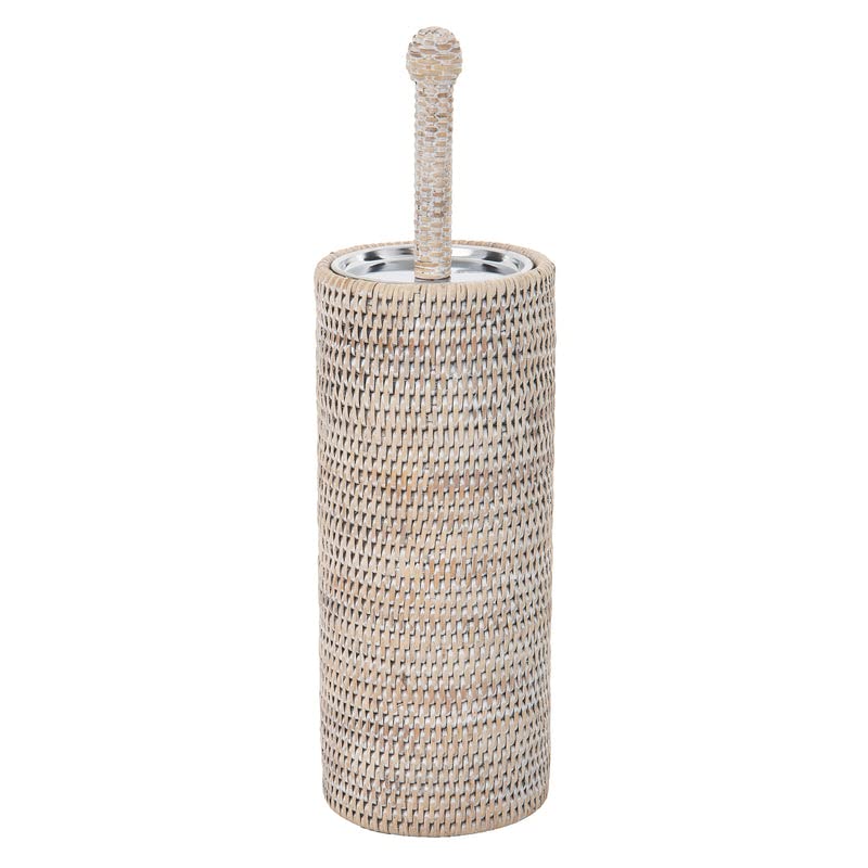 Rattan Toilet Brush Holder Set with Lid Bathroom Decor White Wash