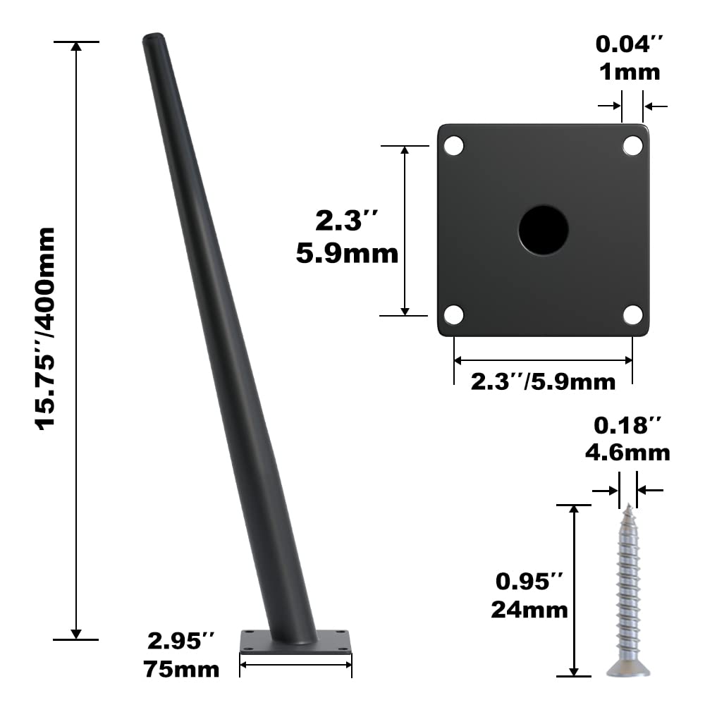 4PCS 16 Inch Matte Black Tapered Angled Legs for Furniture