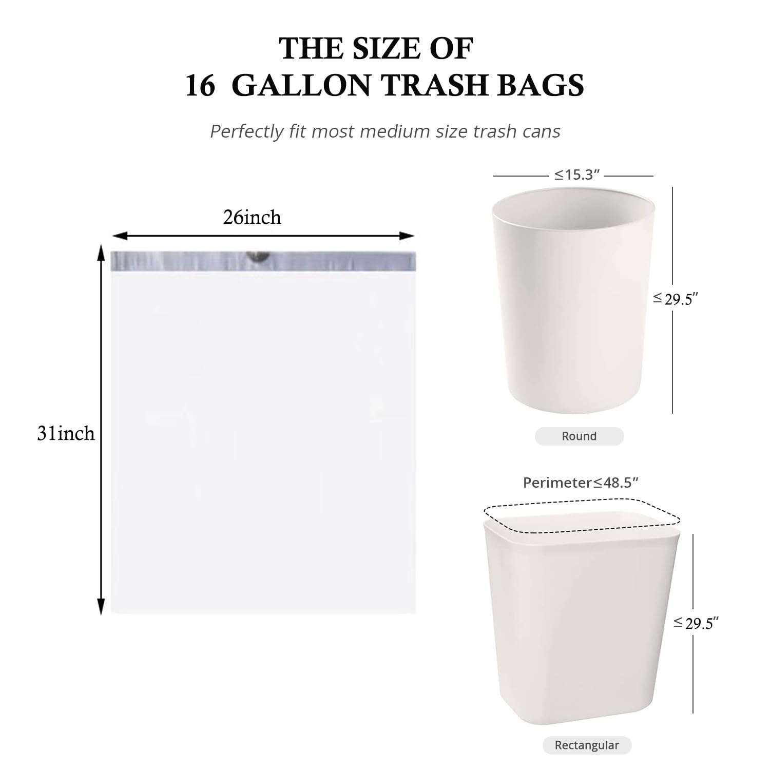 Ultra thick heavy duty Plastic 16 gallon drawstring trash bags (60 Count)
