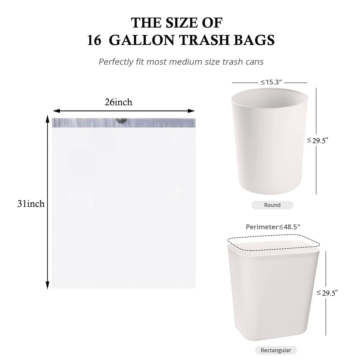 Ultra thick heavy duty Plastic 16 gallon drawstring trash bags (60 Count)