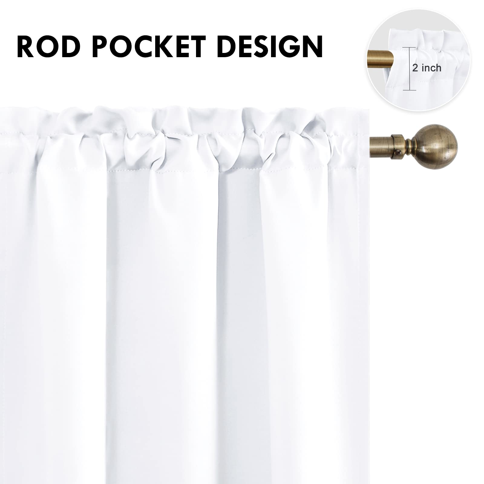 White Curtains 50% Light Blocking for Living Room 45 Inch 2 Panels (2 Count)