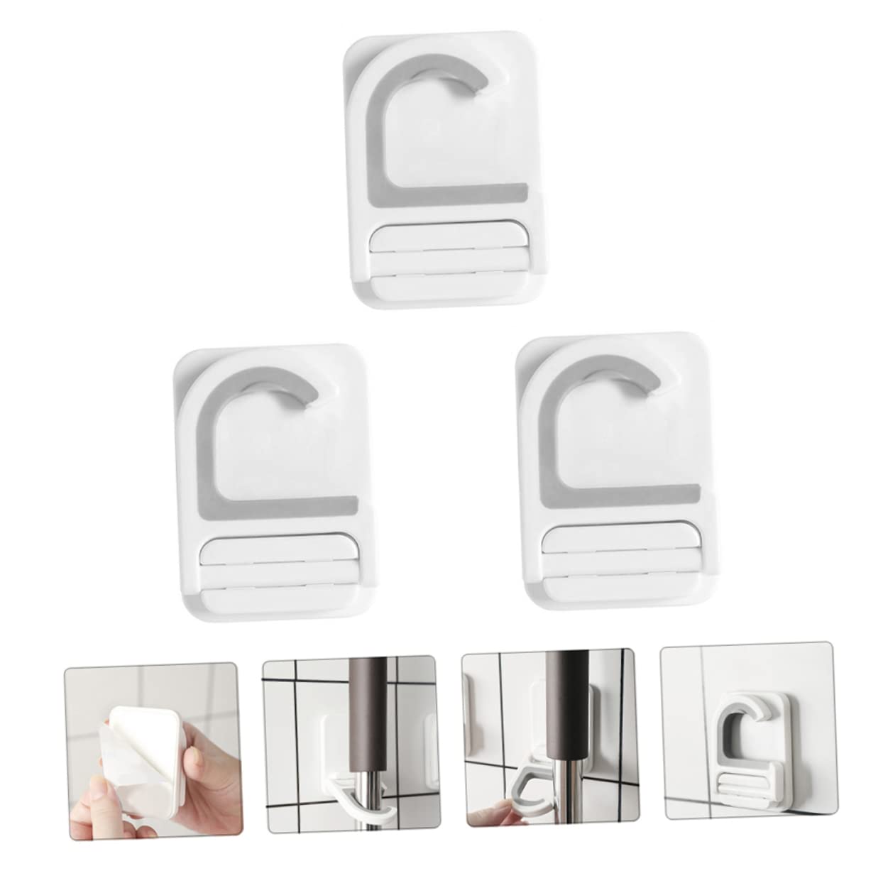 3pcs Punch Broom Mop Holder Wall Mount Hooks Multifunctional Mop Organizer for Umbrellas and Cleaning Tools Home Kitchen Garage Storage