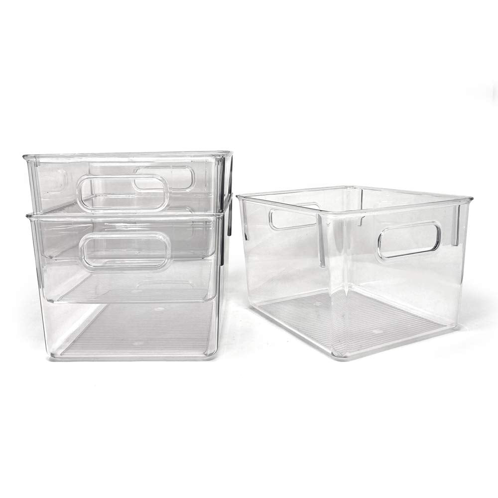 3 Pack Medium Clear Storage Bins with Handles (3 Count)