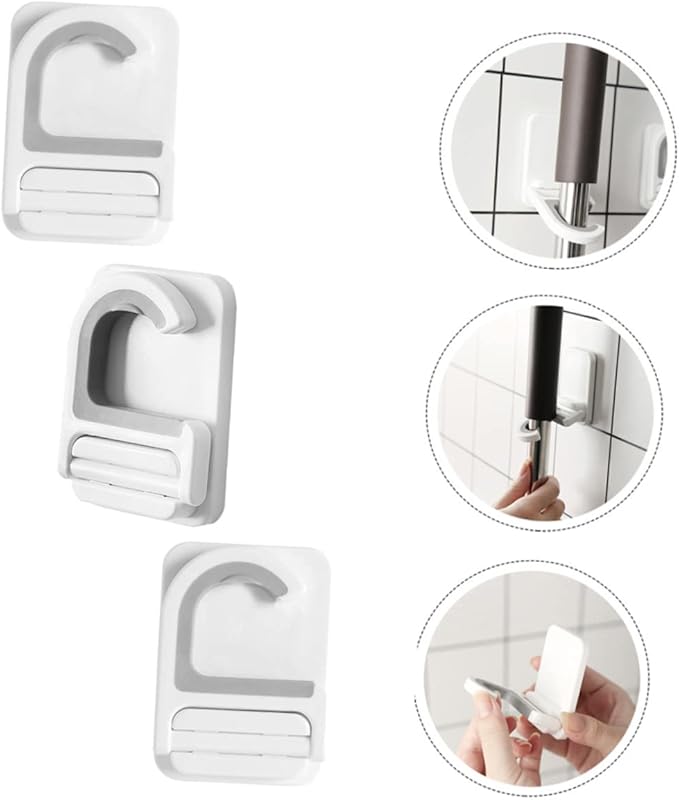 3pcs Punch Mop Holder Clips Multifunctional Mop Hanger Wall Mount Broom Organizer Hooks Strong for Home Office Restaurant