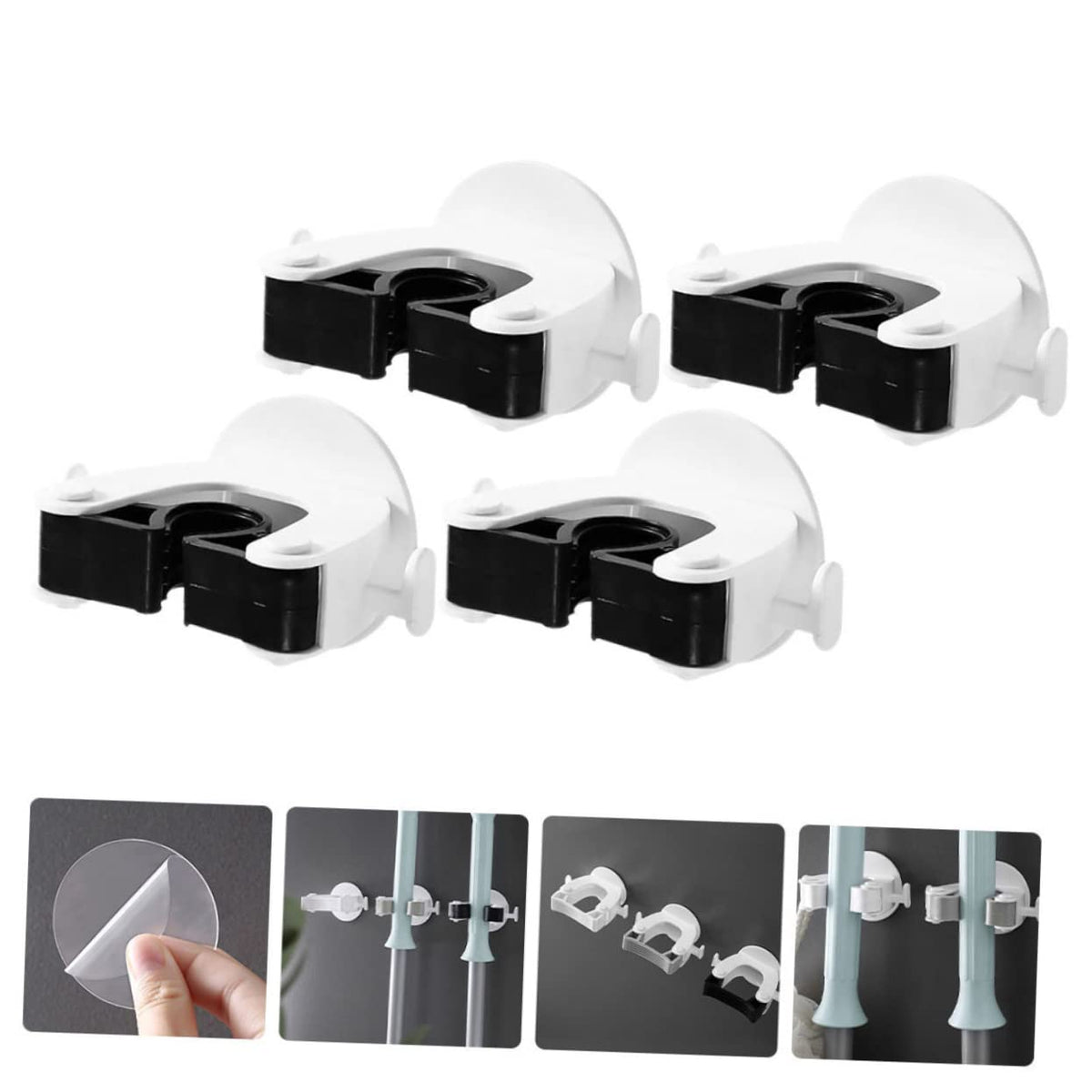 4pcs Wall Mounted Mop Holder Broom Hanger Mop Clip for Easy Installation Multi