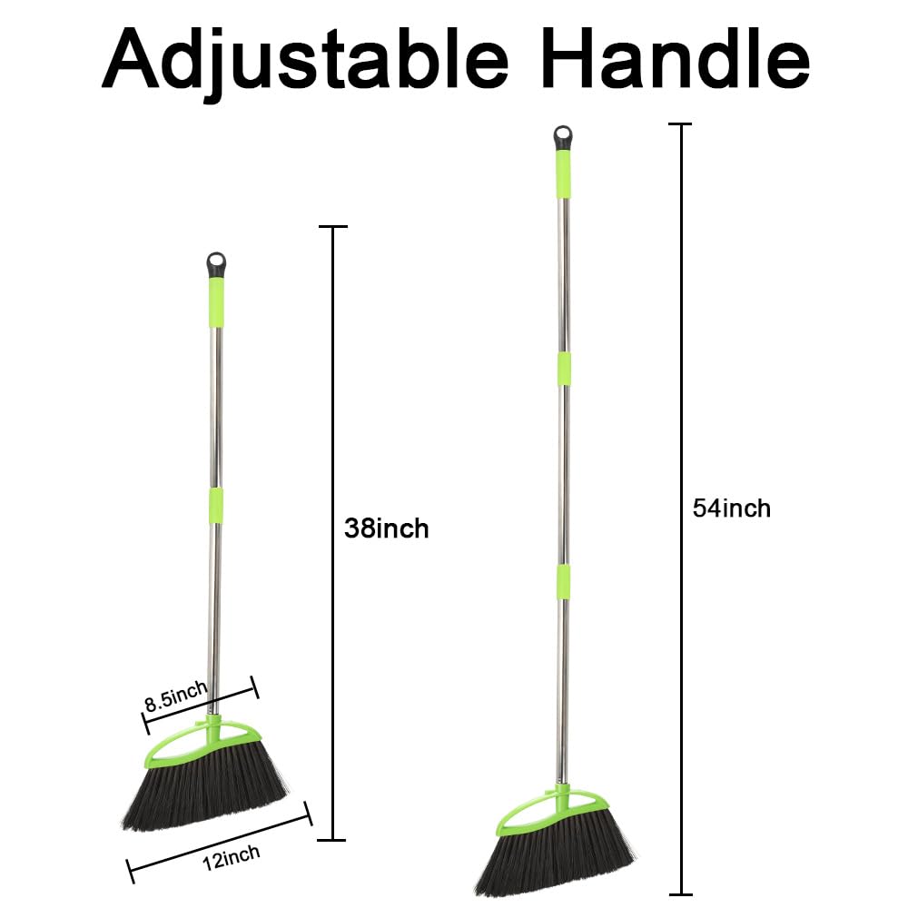 3 Packs Indoor Brooms Green Angle Broom Soft Bristles Long Handle for Hardwood Floor Sweeping (3 Count)