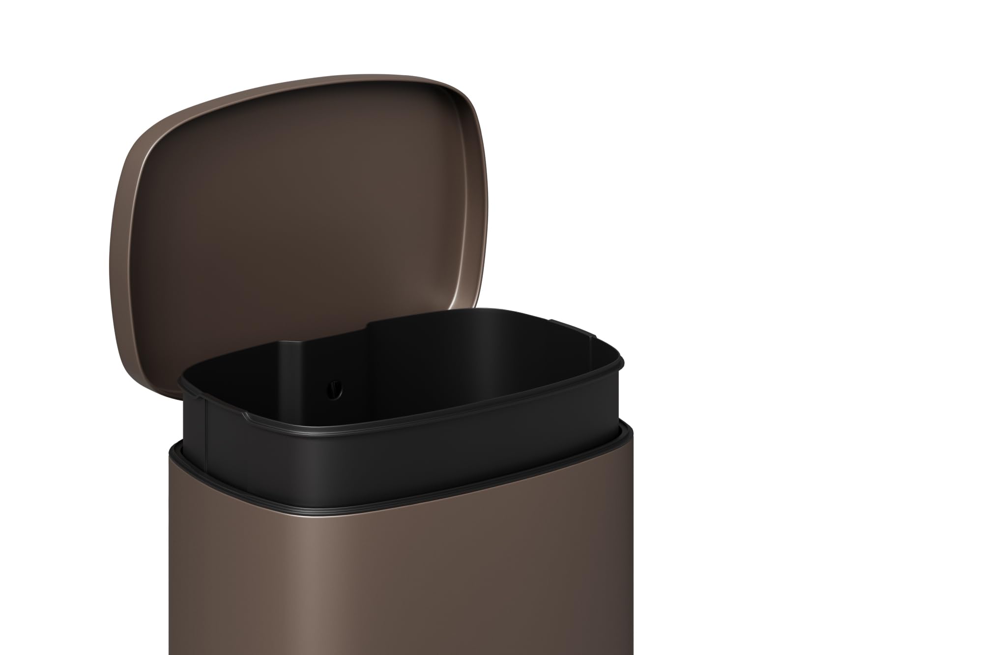13 gal (50 L) and 2.6 gal (10 L) Metal Trash Can Combo Set, Rustproof Garbage Can with Lid, Step-on Trash Bin with Inner Bucket, Rear Handle, Brown