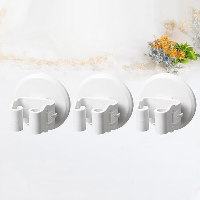 3pcs White Suction Cup Mop and Broom Holder Wall Mounted Clamp Set for Kitchen Laundry Garage Storage Organizer