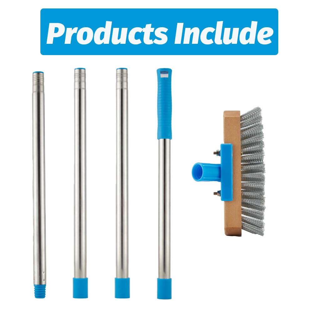Stainless Steel Deck Scrub Brush with 60" Long Handle for Concrete