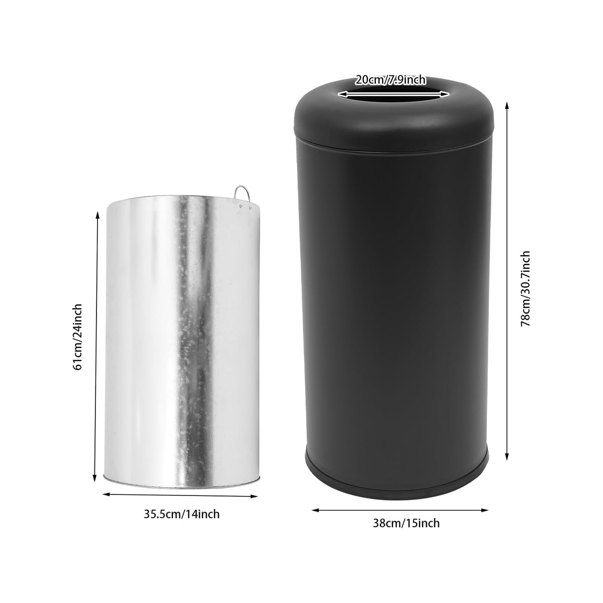 58.6 Liter 15.48 Gallon Commercial Open Top Trash Can White Stainless Steel Trash Can Outdoor Indoor Garbage Enclosure with Lid Inside Barrel