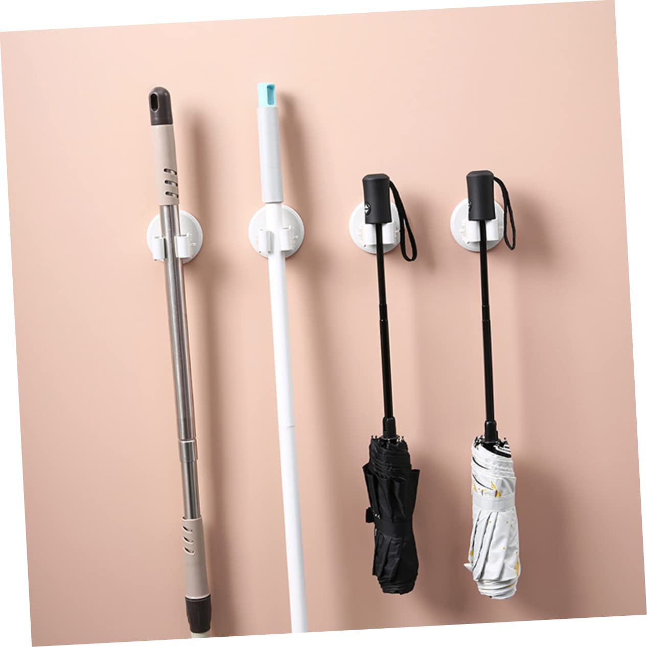 3pcs Wall Mounted Mop Broom Holder White Slip Suction Clips No Drill Storage Rack for Bathroom Kitchen Balcony Organizing Cleaning Tools