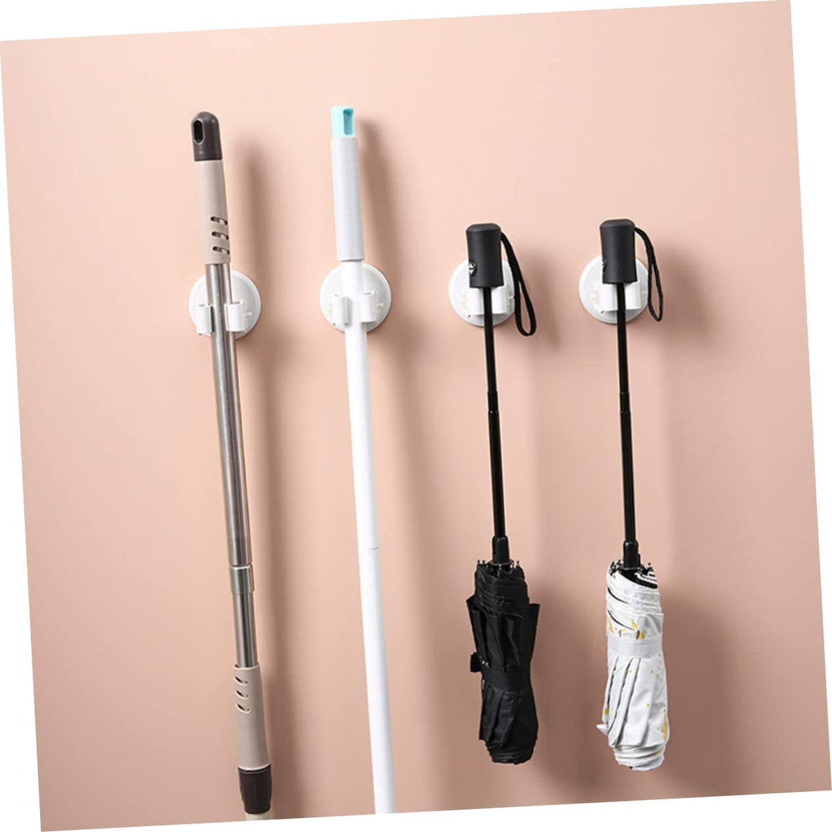 3pcs Wall Mounted Mop Broom Holder White Slip Suction Clips No Drill Storage Rack for Bathroom Kitchen Balcony Organizing Cleaning Tools