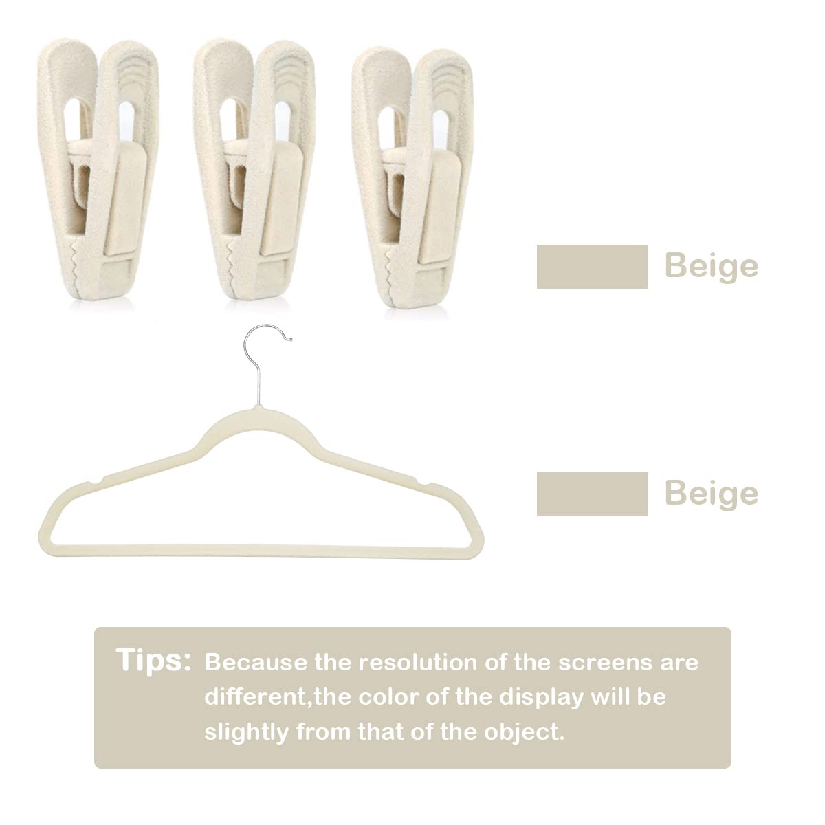 Beige Velvet Hangers Clips 50 PCS