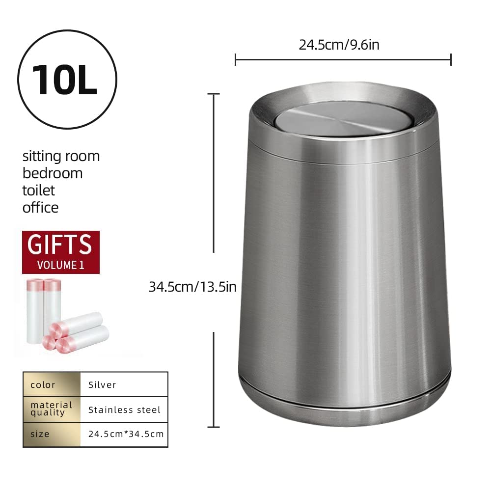 2.6Gallen Brushed Nickel Bathroom Trash Can with Lid