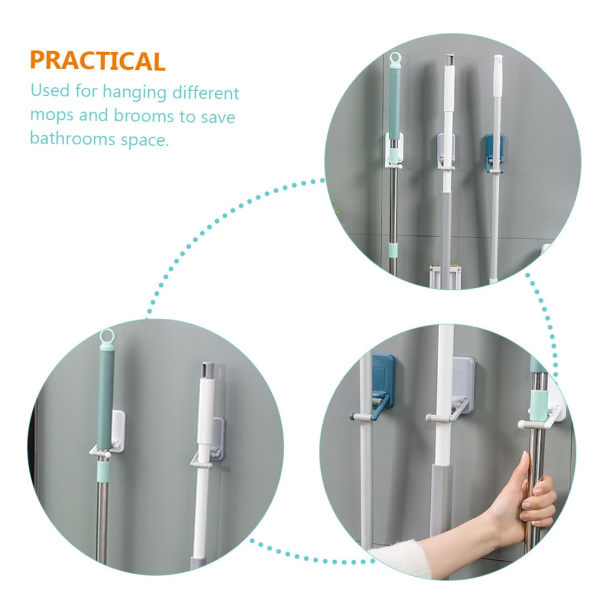 3pcs Adhesive Mop Holder No Drilling Punch Wall Mop Grippers for Broom Organization Space