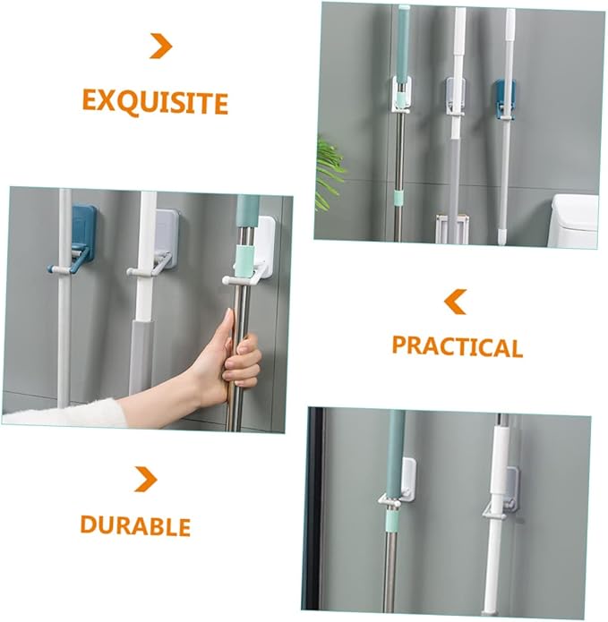 3pcs Slip Broom Hanger Adhesive Wall Mount Mop Holder for Microfiber Mop No Drilling Broom Rack Space Saver for Home