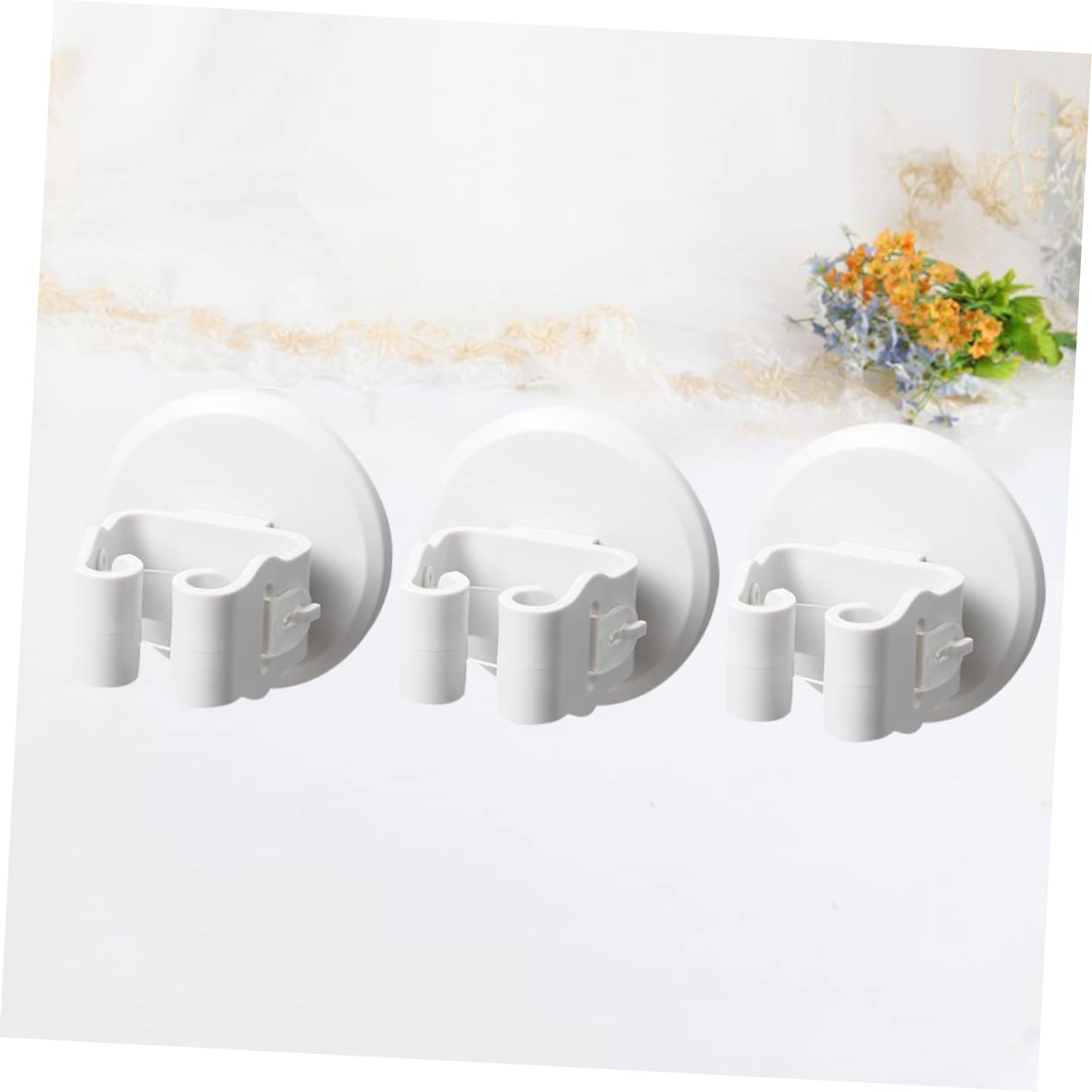 3pcs Wall Mounted Mop Broom Holder White Slip Suction Clips No Drill Storage Rack for Bathroom Kitchen Balcony Organizing Cleaning Tools