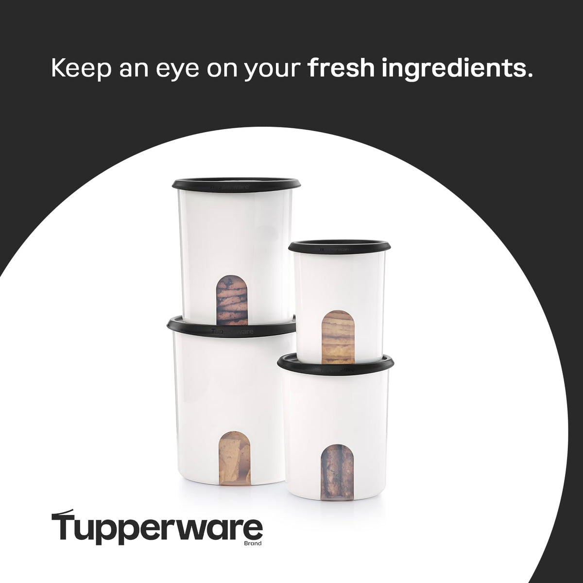 One Touch Reminder Canisters 4 Canister Food Storage Set in White & Black