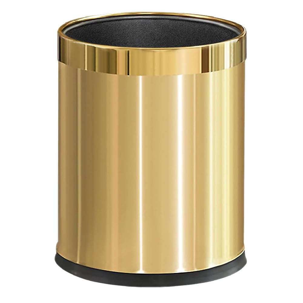 14L/2.6GAL，Gold Bathroom Trash can,Brushed Brass Garbage can,Small Gold Wastebasket for Bathroom,Office,Hotel,Restaurant(Gold14) (15 Fl Oz)