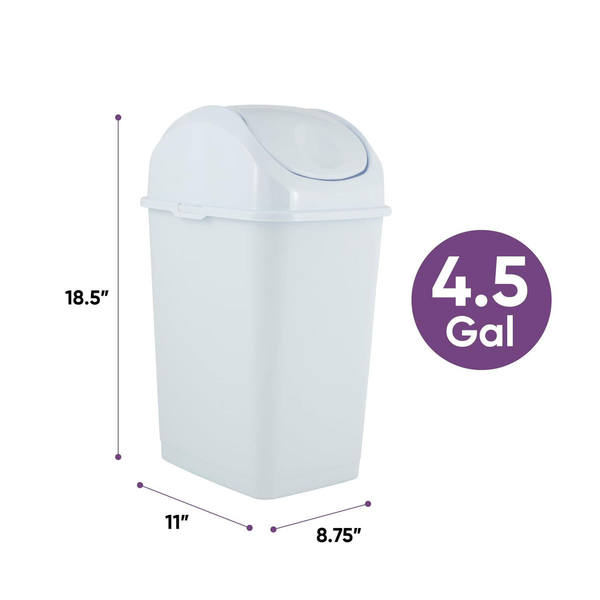 Medium Trash Can with Lid 4.5 Gallon Plastic Swing Top Garbage Can Slim Waste Bin for Under Sink