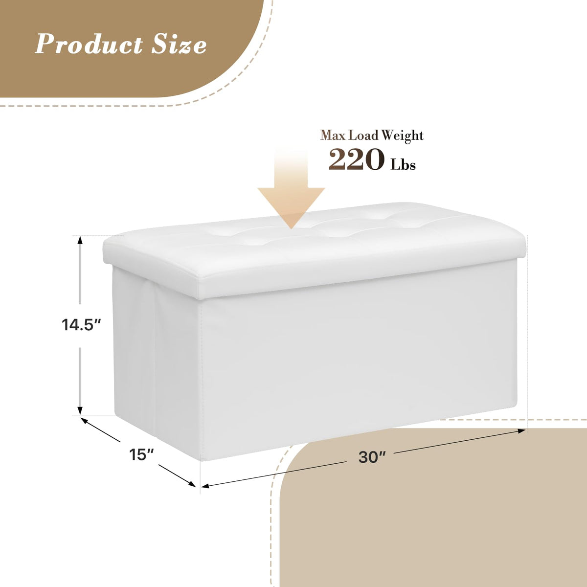 30" Storage Ottoman Bench Folding Bench with 90L Hidden Storage