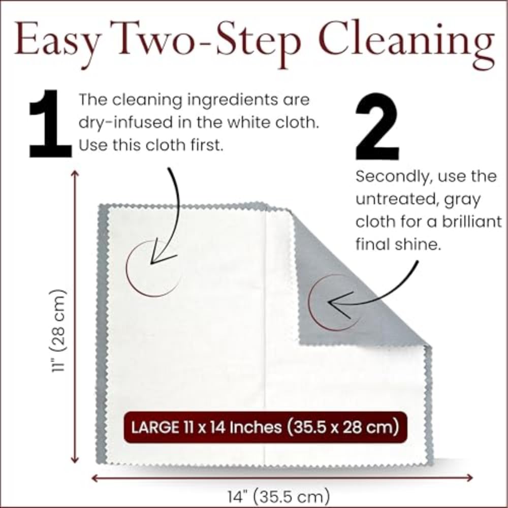 Pro Size Polishing Cloth Set of 2 Large Cleaning Cloths Pure Cotton Made in USA for Gold Silver and Platinum Jewelry Coins Watch (2 Count)